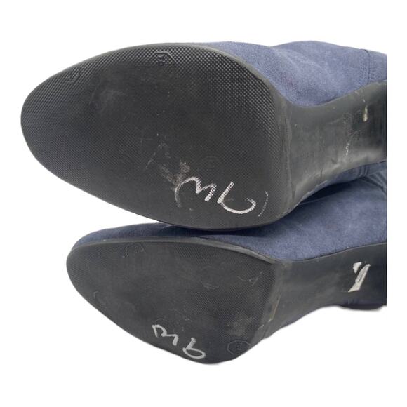 Stella McCartney Boots Blue Vegan Suede Leather Heeled Slouchy Mid Calf Size 7.5 - Picture 7 of 10